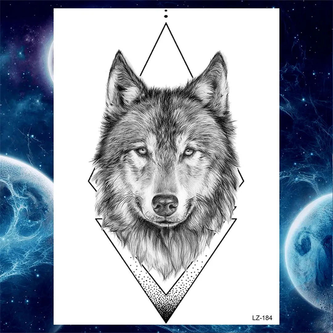 3D Lion Tiger Temporary Tattoos For Men Women Adult Black Wolf Tattoo Sticker Realistic Fake Bear Mountain Disposable Tatoo Body