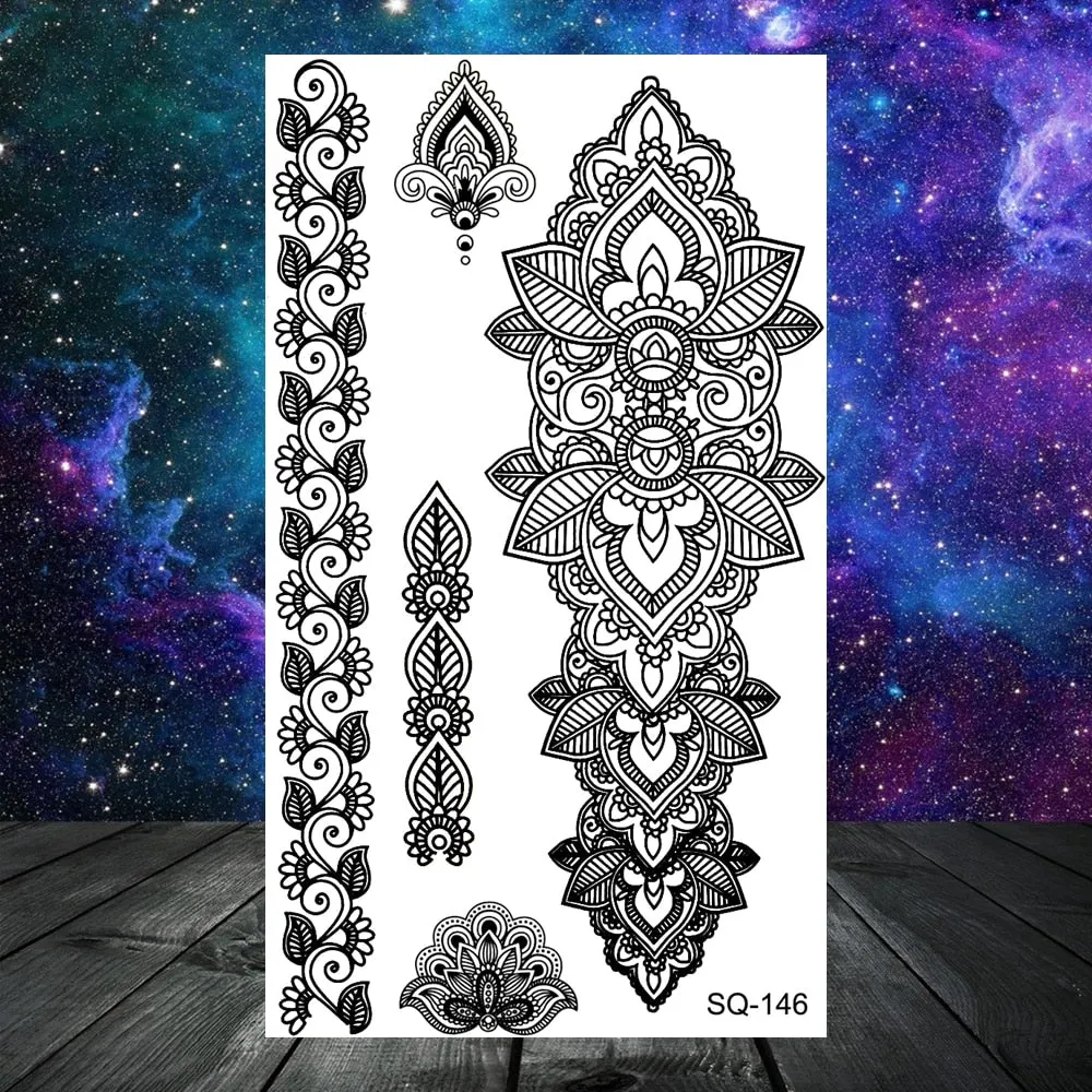 Elephant Lotus Butterfly Henna Temporary Tattoos For Women Adult Men Lion Dragon Flower Dragon Fake Tattoo Neck Arm Small Tatoos