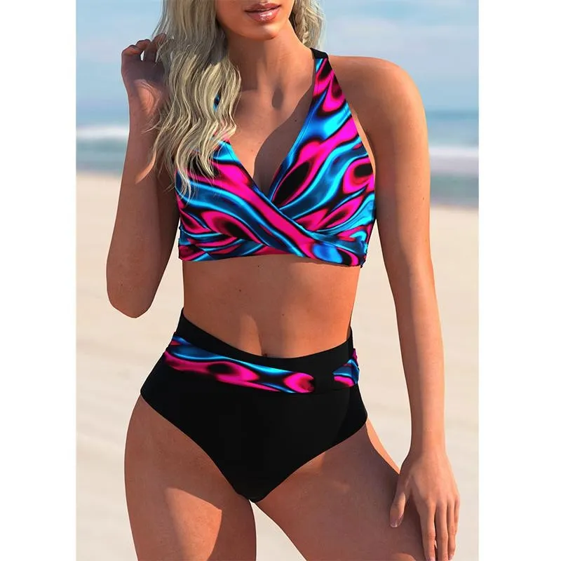 New High Waist Bikini Women Push Up Sexy Swimwear Bathing Suit Set Female 2022 Summer Casual Print Swimsuit Beachwear Plus Size