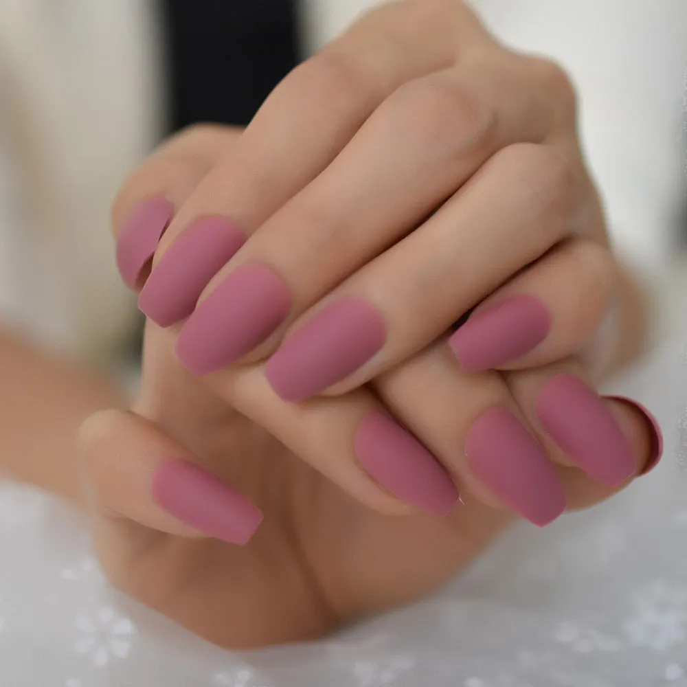 Medium Long Matte Fake Nails White Matt Solid Color Nail Tips Square Acrylic Fignernails 24-Nail Inspo