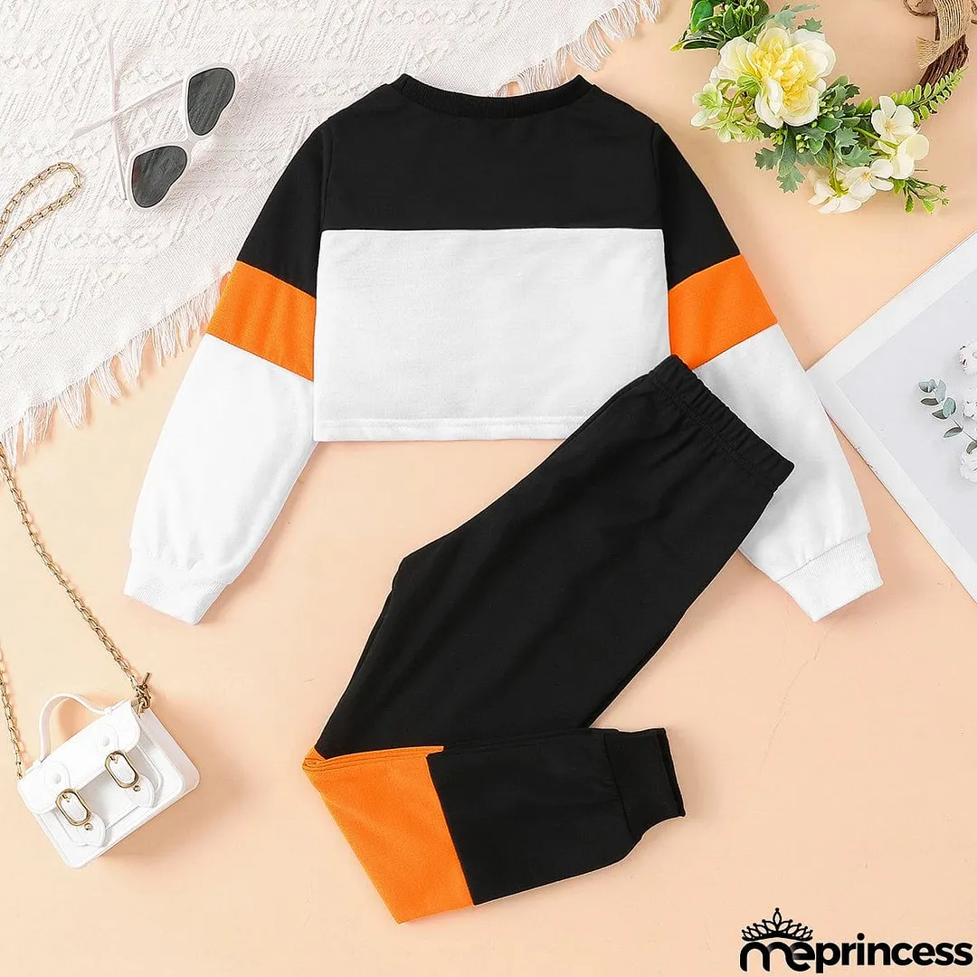 Color Block Round Neck Long Sleeve Top and Pants Set