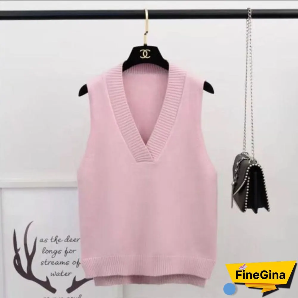 Sweater Vest Women Solid V-Neck Loose Plus Size 3Xl Simple Classic Elegant Office Ladies Vests Ulzzang Chic Leisure New Knitting