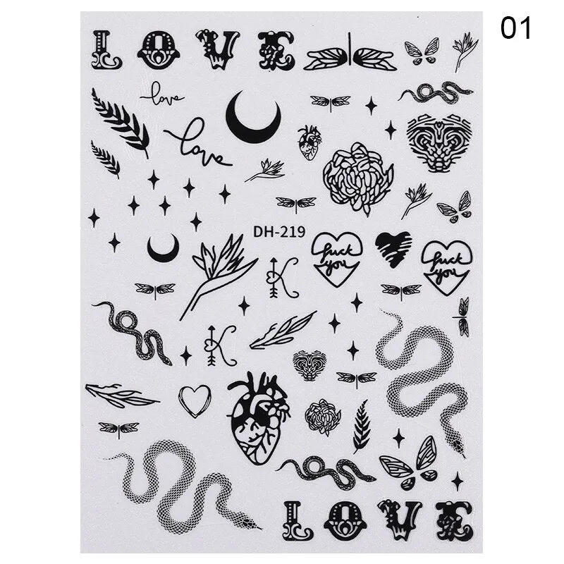 1 Sheet Russian Series Letter 3D Nail Sticker Flower Leaves Nail Transfer Beautiful Decals Slider Nail Art DIY Decoration
