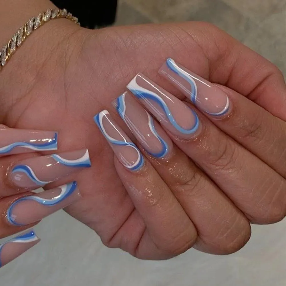 24pcs/Box fake nail with design Detachable Pink Cloud Coffin False Nails Wearable Ballerina Fake Nails Full Cover Nail Tips 1113-1-Nail Inspo