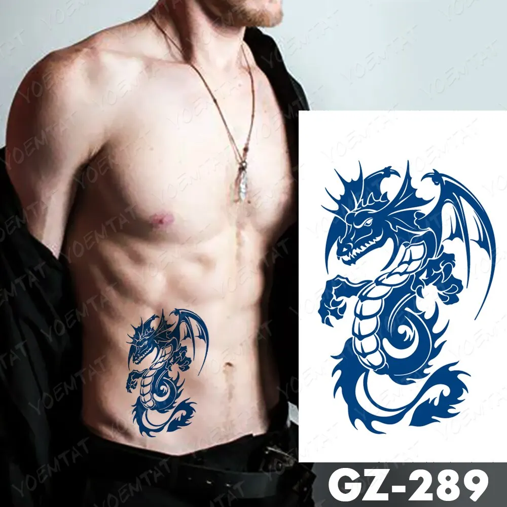 Sdrawing Lasting Ink Tattoos Body Art Waterproof Temporary Tattoo Sticker Line Dragon Tiger Totem Tatoo Arm Fake Fox Whale Tatto