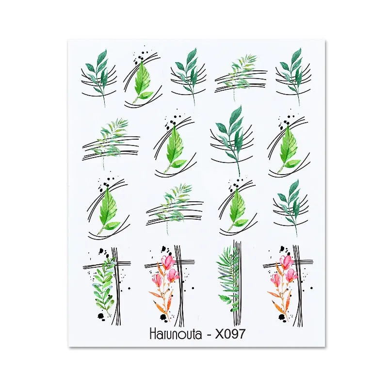 Harunouta Water Decals Ink Blooming Flower Leaves Transfer Nail Stickers Butterfly Love Heart Design Slider Watermark Decoration-Nail Inspo
