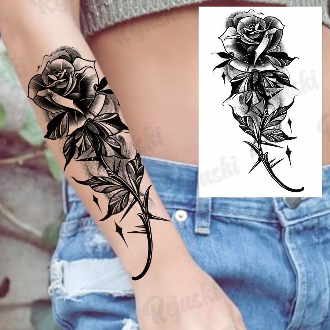 Sdrawing Thorns Temporary Tattoos For Adults Men Realistic Totem Maori Lion Compass Flower Tiger Fake Tattoo StickerArm Tatoos DIY