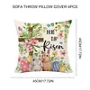 Easter Bunny Eggs Throw Pillow Covers 18x18 Inch He Is Risen Bunny Floral Eggs Farmhouse Easter Cushion Covers for Sofa Couch Bed Livingroom