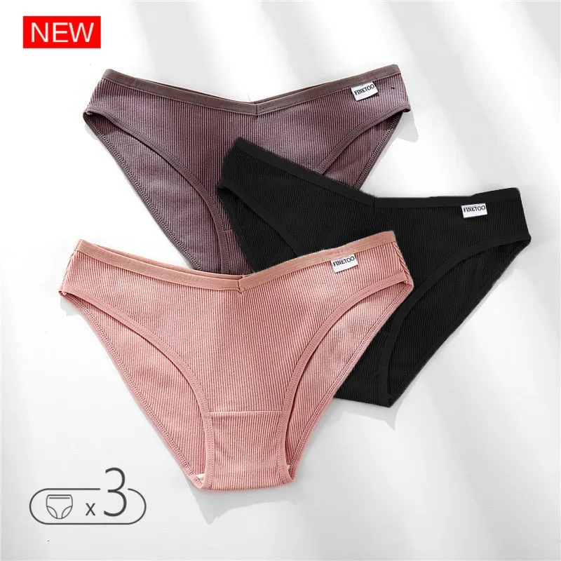 FINETOO Cotton Panty 3Pcs/lot Solid Women's Panties Comfort Underwear Skin-friendly Briefs Women Sexy Low-Rise Panty Intimates