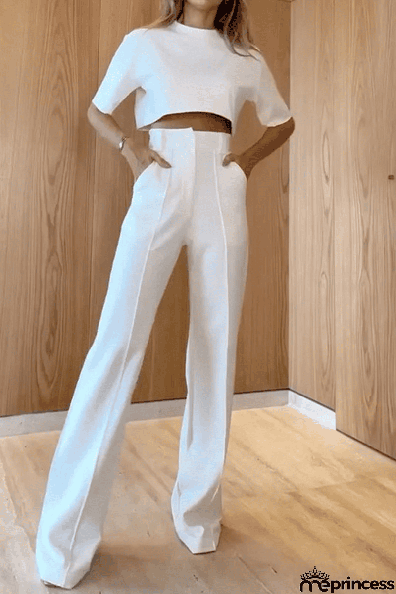 Casual Solid Patchwork O Neck Short Sleeve Two Pieces