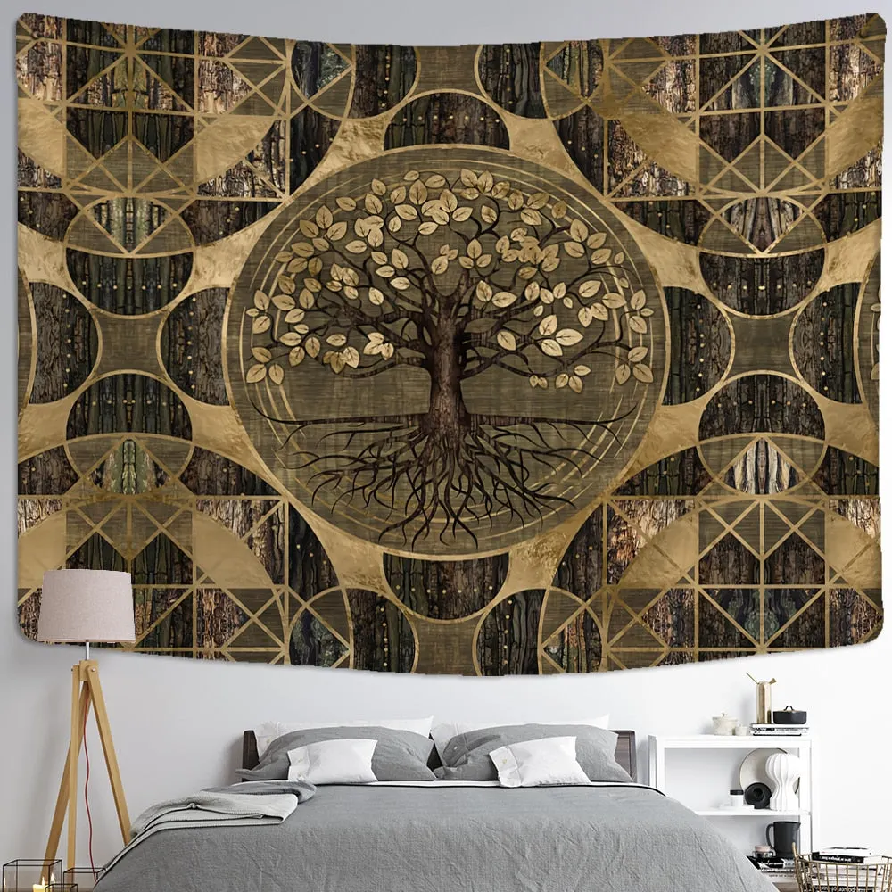 Tree of Life Art Tapestry Wall Hanging Bohemian Yoga Mat Large Size Sheets Psychedelic Witchcraft Hippie Home Decor