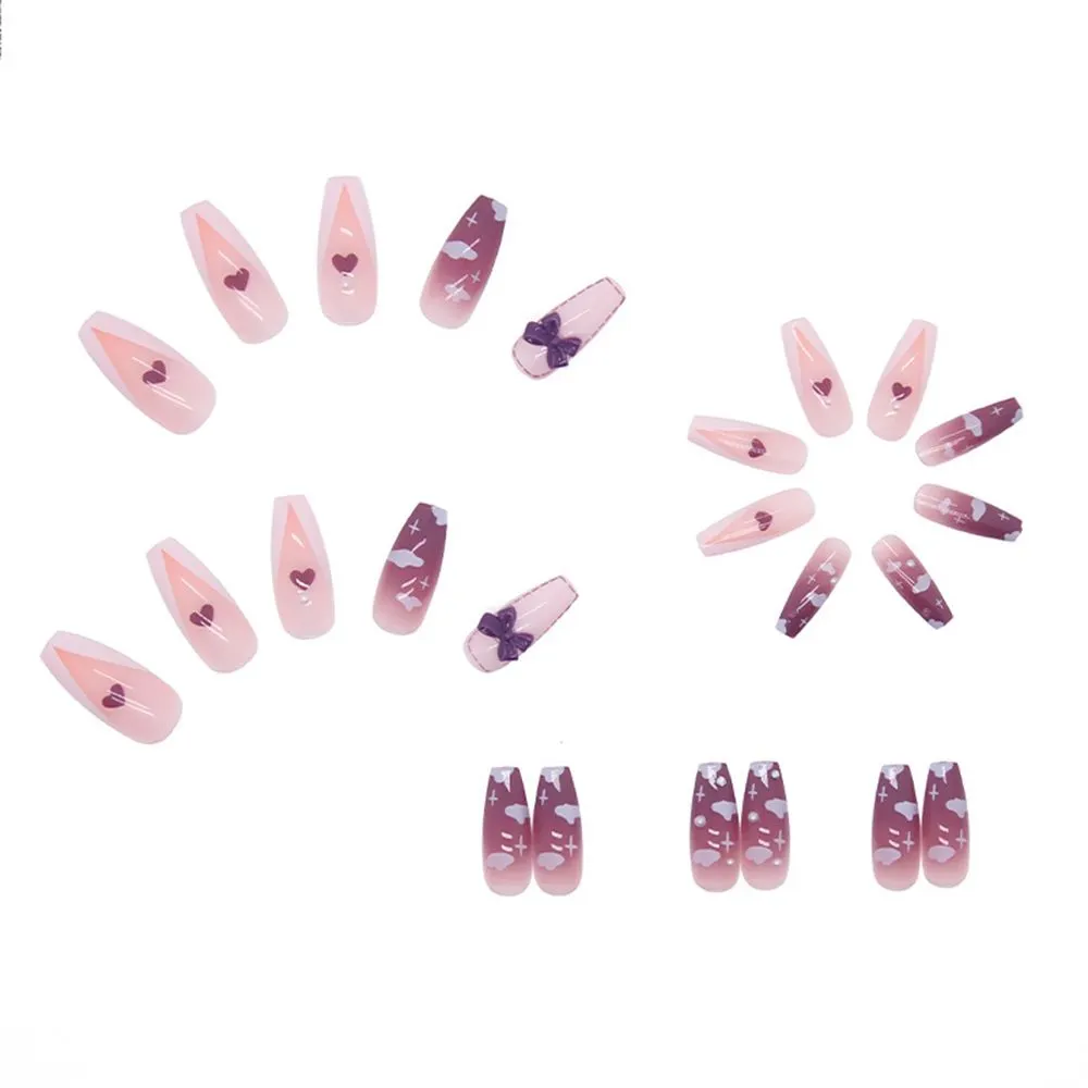 Butterfly Lovely Girl Nail Art Wearable Press On Fake Nails Tips With Glue Artificial French Nail DIY Nail Wearing Tools 24pcs-Nail Inspo