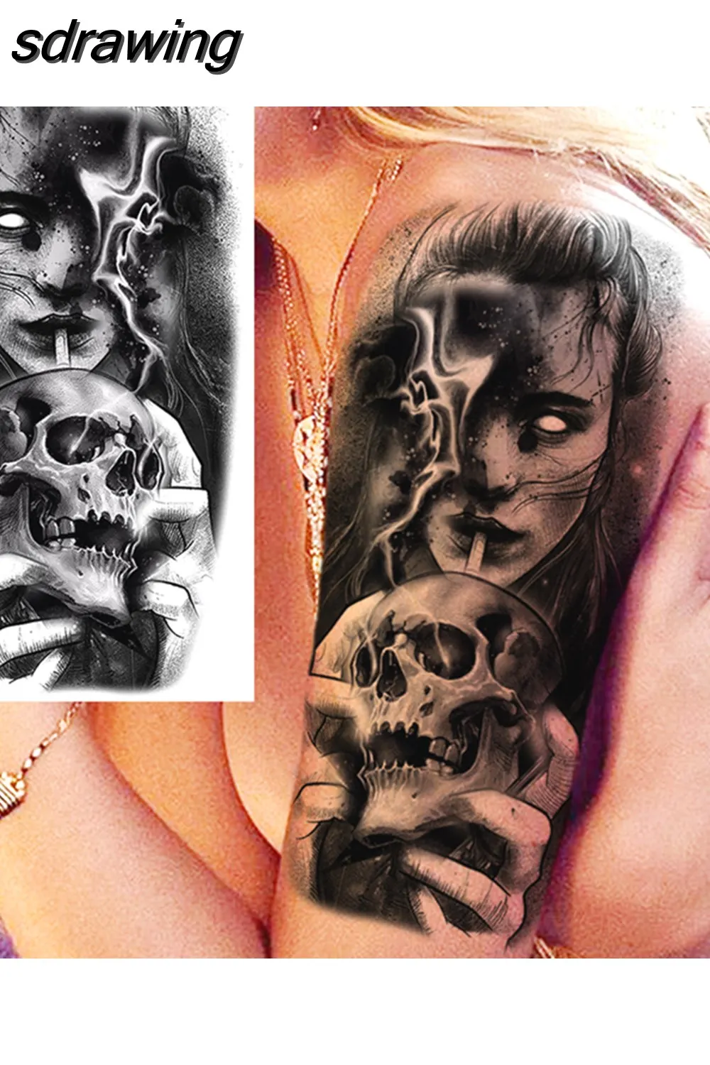 sdrawing Realistic Black Devil Temporary Tattoos For Men Adult Tiger Pirate Skeleton Vampire Fake Tattoo Forearm Scary Tatoo Joker