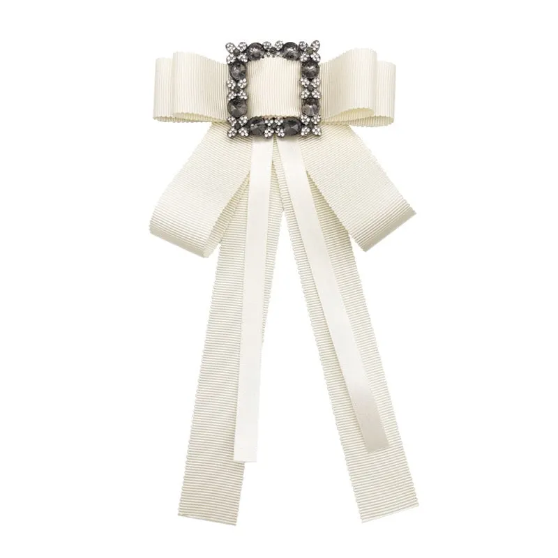 Fashion Ribbon Bow Tie High-end Women's Korean Style Plum Blossom Rhinestone Brooch Shirt Collar Flower Accessories