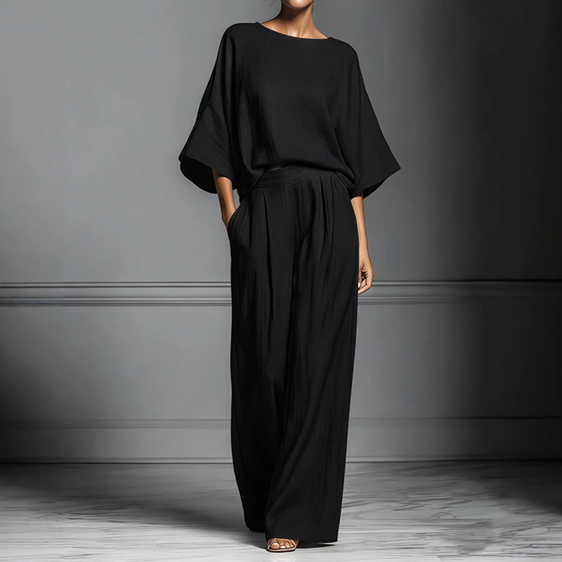 Elegant Bell Sleeved Linen Two-piece Set elevenforest