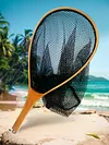 Wooden Handle Fishing Landing Net Soft Rubber Mesh Trout Catch and Release Net