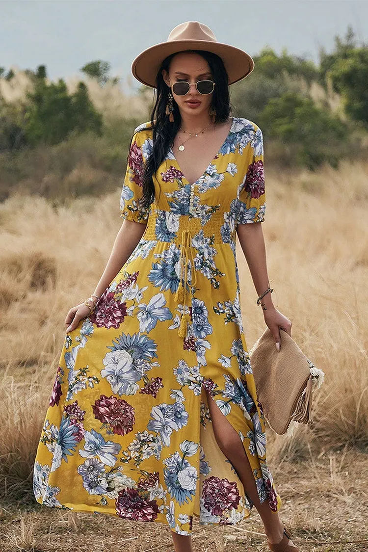 Luditu Midi Dress, Sundress, Canna in Yellow