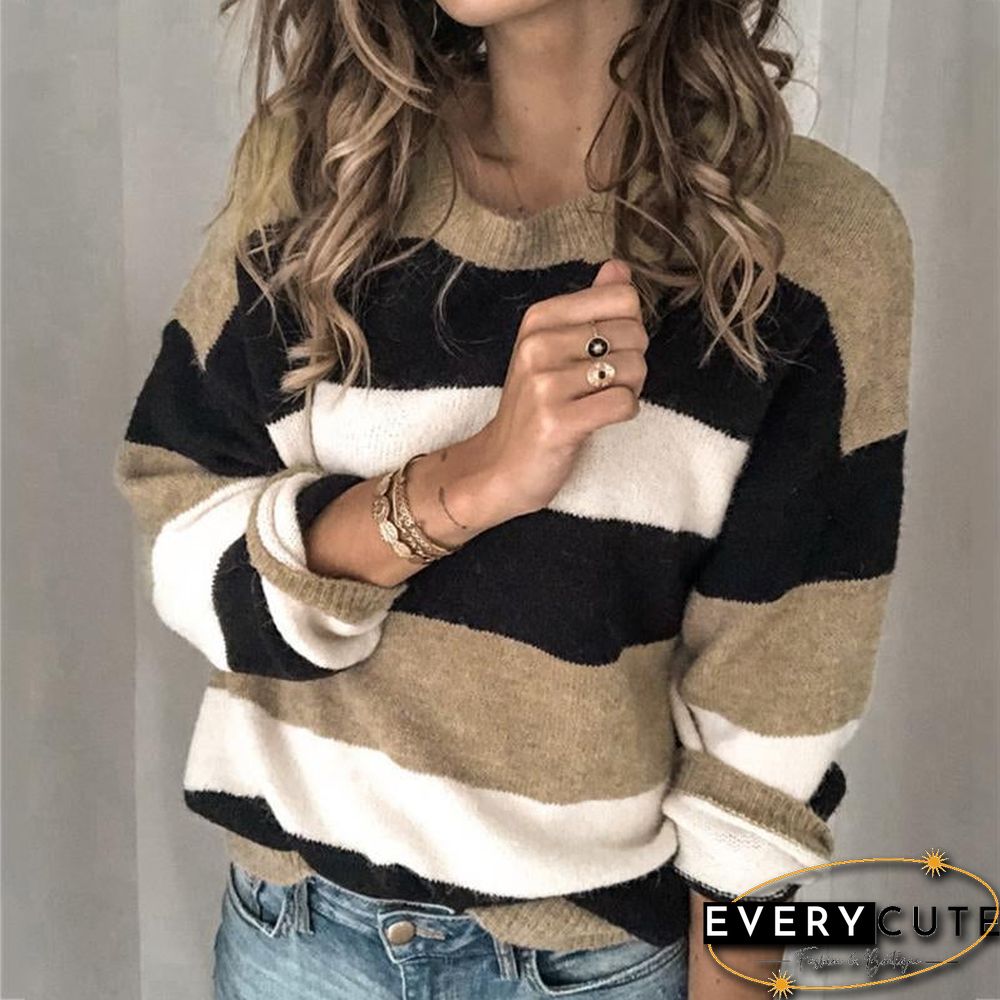 Striped Crew Neck Long Sleeve Pullover