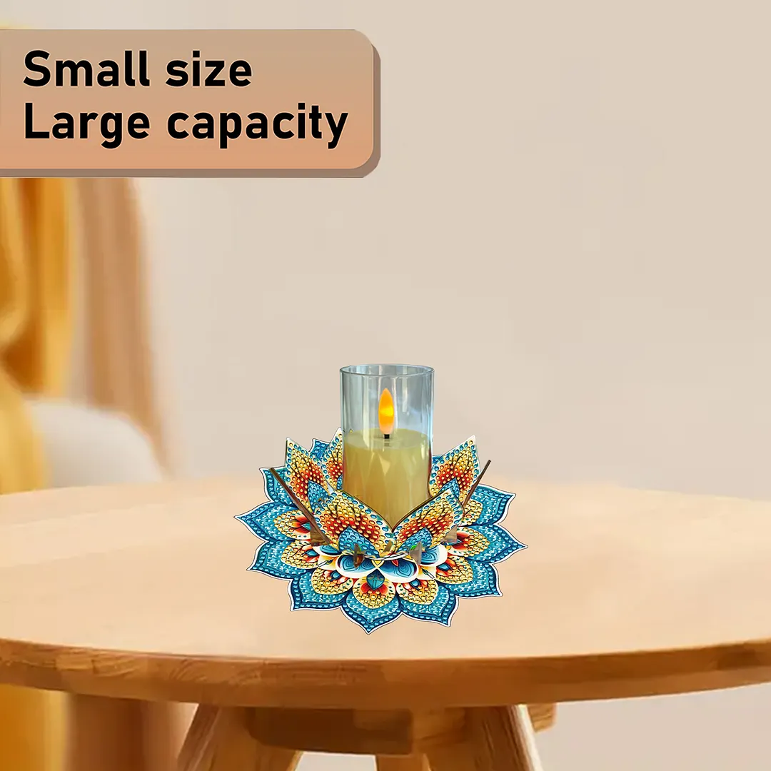 Mandala Lotus-K Acrylic DIY Diamond Painting Candle Holders Without Candles Crystal Painting Tealight Candle Stand Table Centerpiece for Adults Beginners Home Party Decor