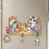 Wooden Special Shaped Warm Cat Family Diamond Art Craft Wall Hooks Home Decor