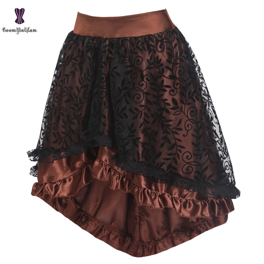 Plus Size Victorian Asymmetrical Ruffled Satin Lace Trim Gothic Skirts Women Corset Vintage Steampunk Skirt 937#