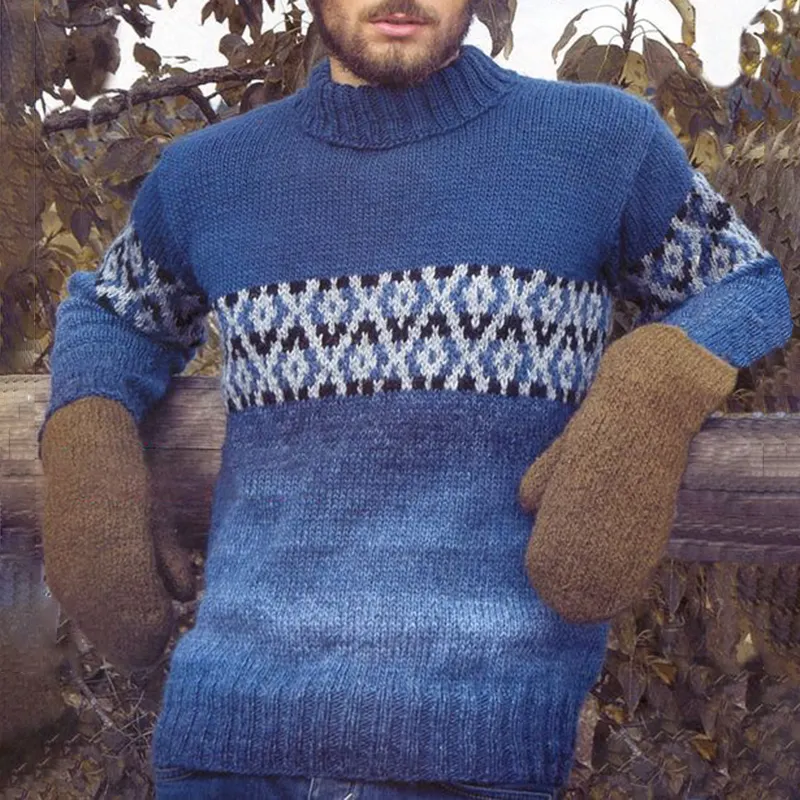 Gradient Ethnic Totem Jacquard Iceland Crew Neck Sweater