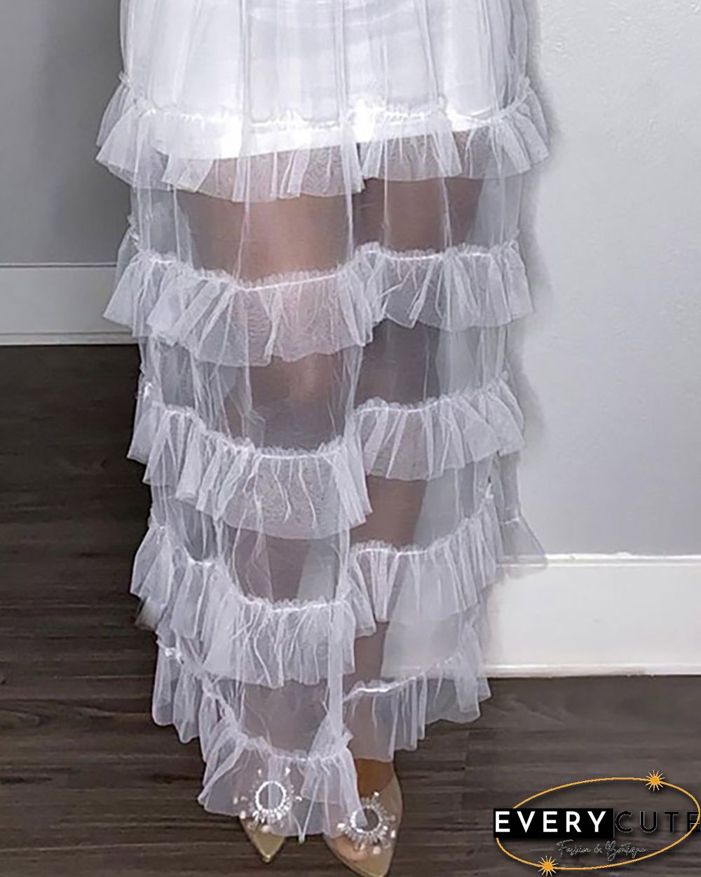 Spaghetti Strap V-Neck Mesh Patch Party Dress