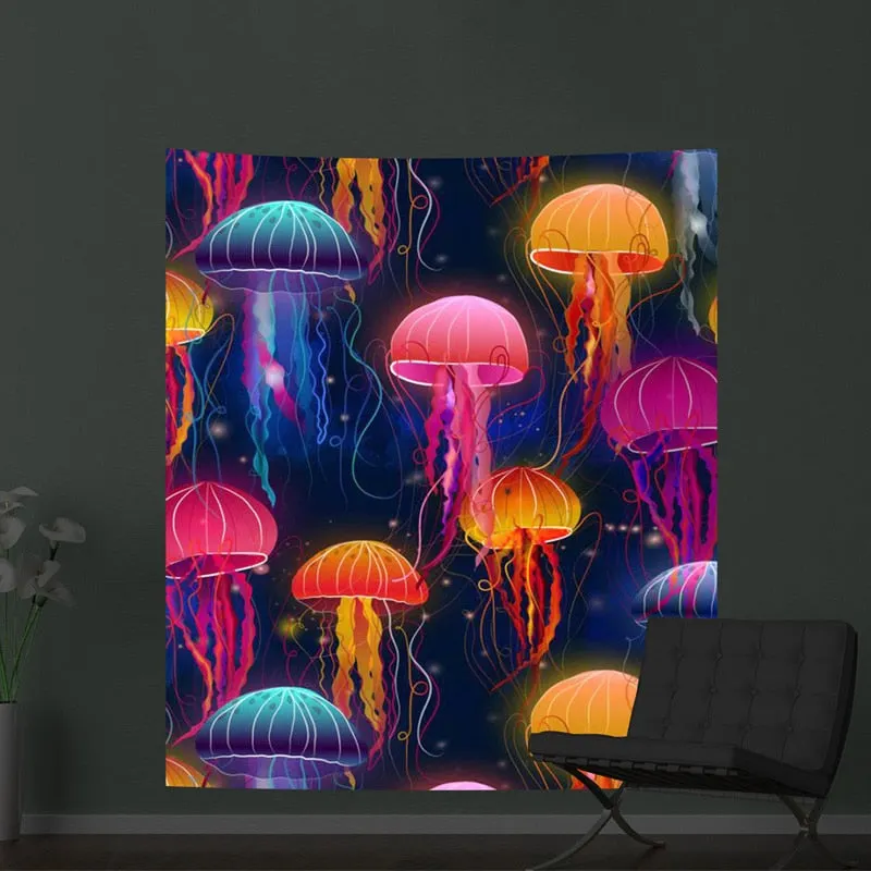Fluorescent Tapestry Luminous Hanging Cloth Aesthetic Room Decor Home Psychedelic Background Wall Glows Under Ultraviolet Light