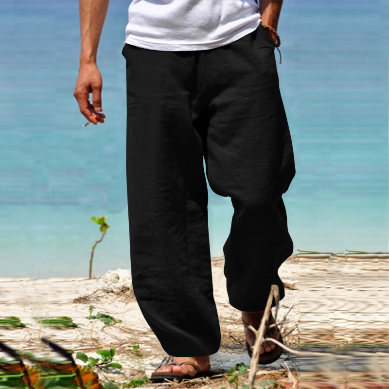 Men'S Vintage Drawstring Casual Cotton Linen Pants  artssus