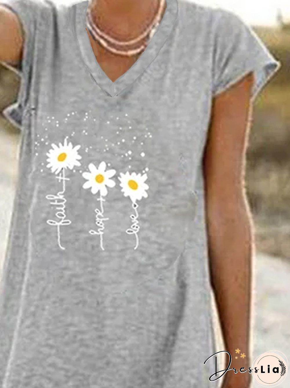 Casual V Neck Loosen Short Sleeve Knit Dress