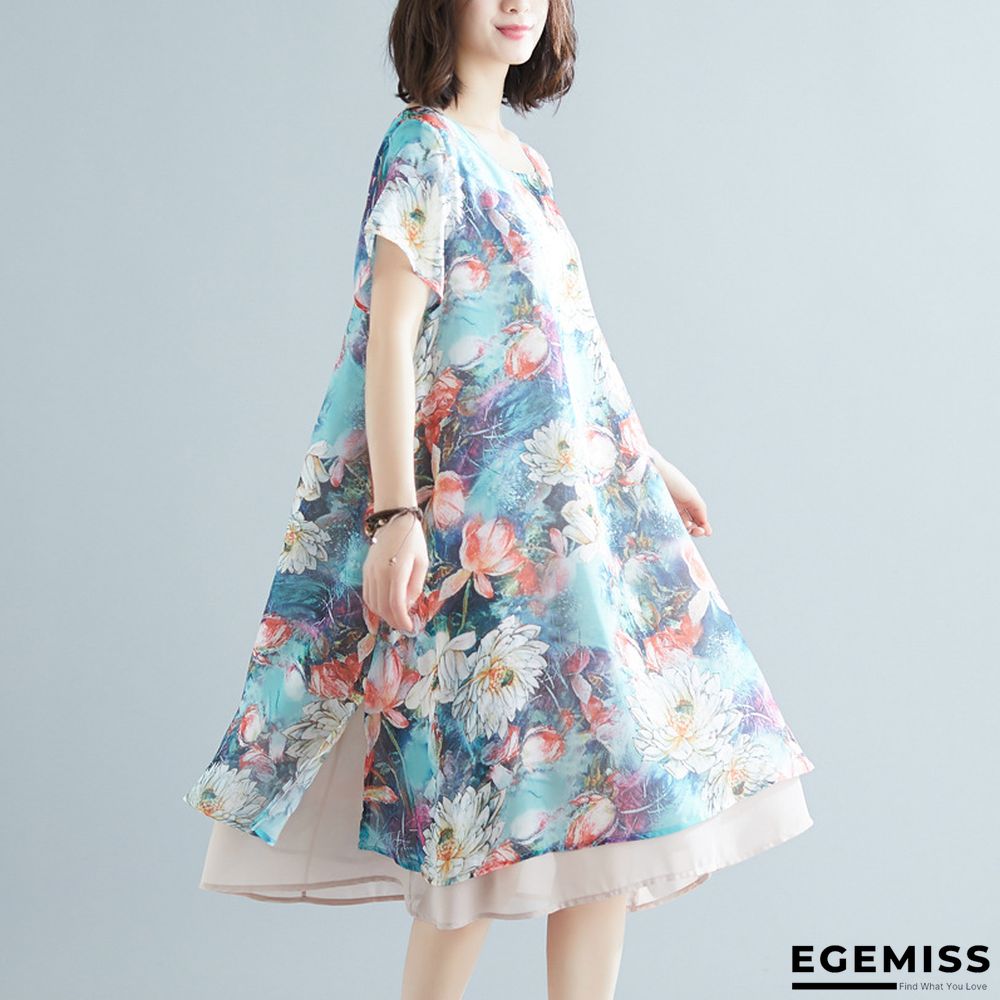 Loose Slimming Plus Extra-large Size Chiffon Short Sleeve Dress for Middle-aged Women | EGEMISS