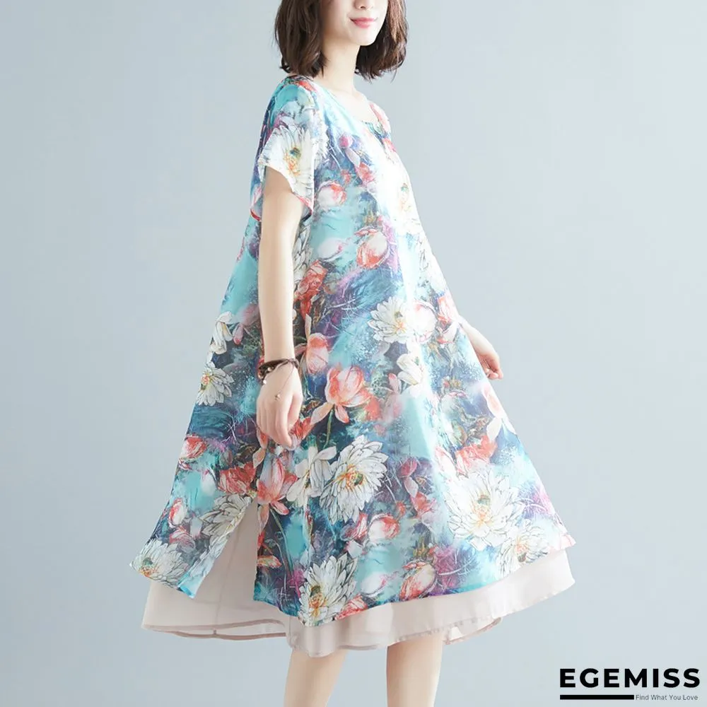 Loose Slimming Plus Extra-large Size Chiffon Short Sleeve Dress for Middle-aged Women | EGEMISS