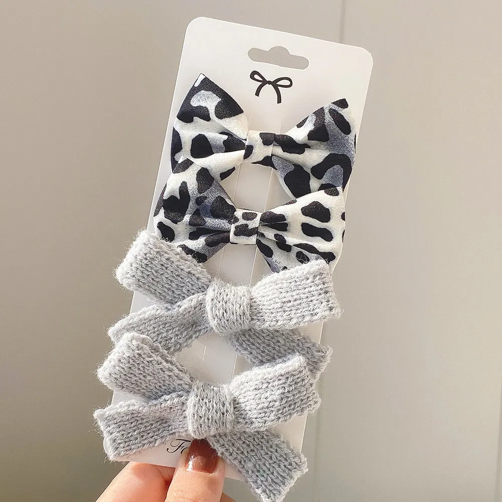 4Pcs/set 2021 New Leopard Print Hair Clips For Cute Girls BB Boutique Hairpins Bowknot Barrettes Headwear Kids Hair Acesssories