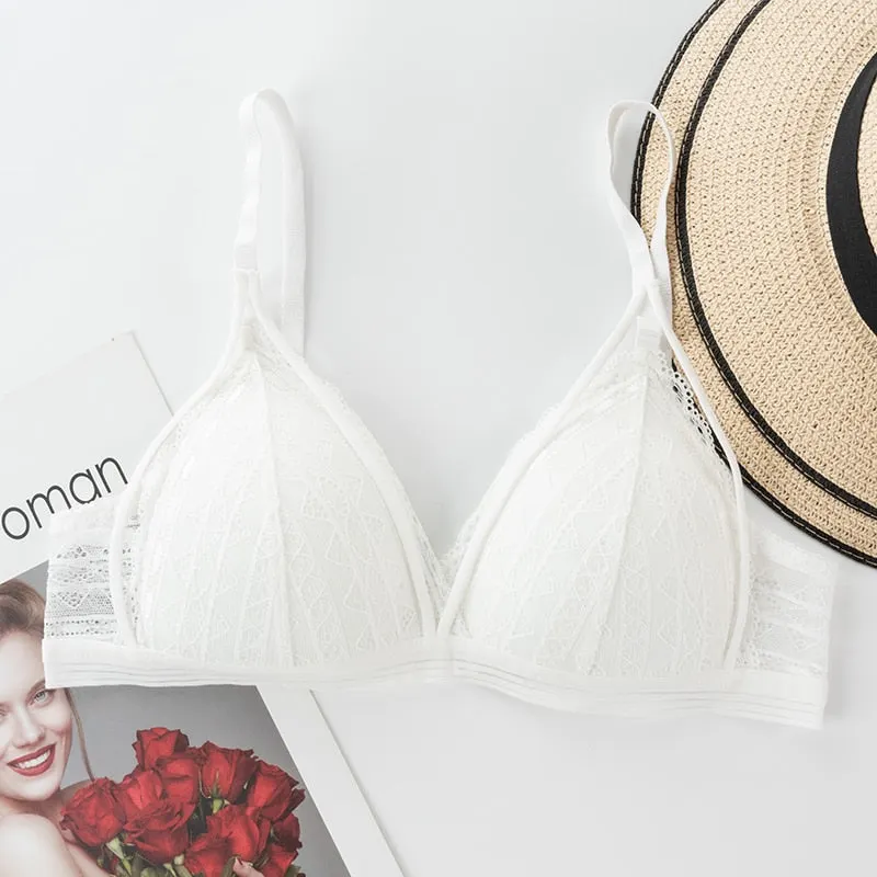 Floral Lace Bras for Women Sexy Lingerie Beauty Back Deep V Lace Push Up Bra Bralette Female Brassiere Wire Free Thin Underwear
