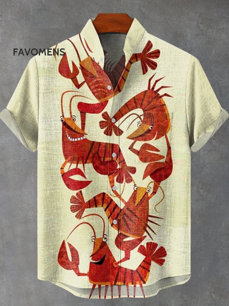 Lobster Art Vintage Print Casual 100% Cotton Shirt Multicolor / S