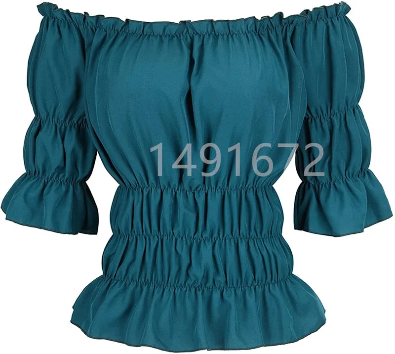 Women Renaissance Medieval Chemise Shirt Victorian Girls Gothic Retro Peasant Wench off shoulder Blouse Resist top Costume