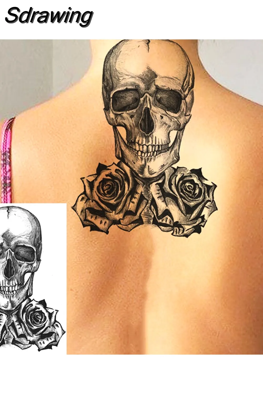 Sdrawing Peony Flower Temporary Tattoos For Women Adults Realistic Compass Moon Pendant Fake Tattoo Sticker Arm Body Tatoos 507-1