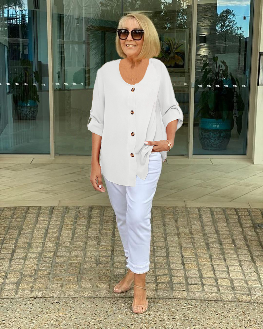 V-neck Single Breasted Shirt Top