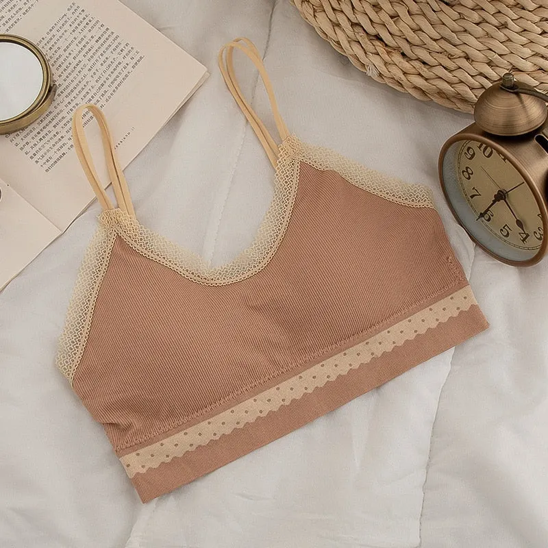 Women's Cotton Underwear Tube Top Bra Sexy Lace Top Women's Sports Underwear Fashion Soft Tahk Up Female Thread Sling Lingerie