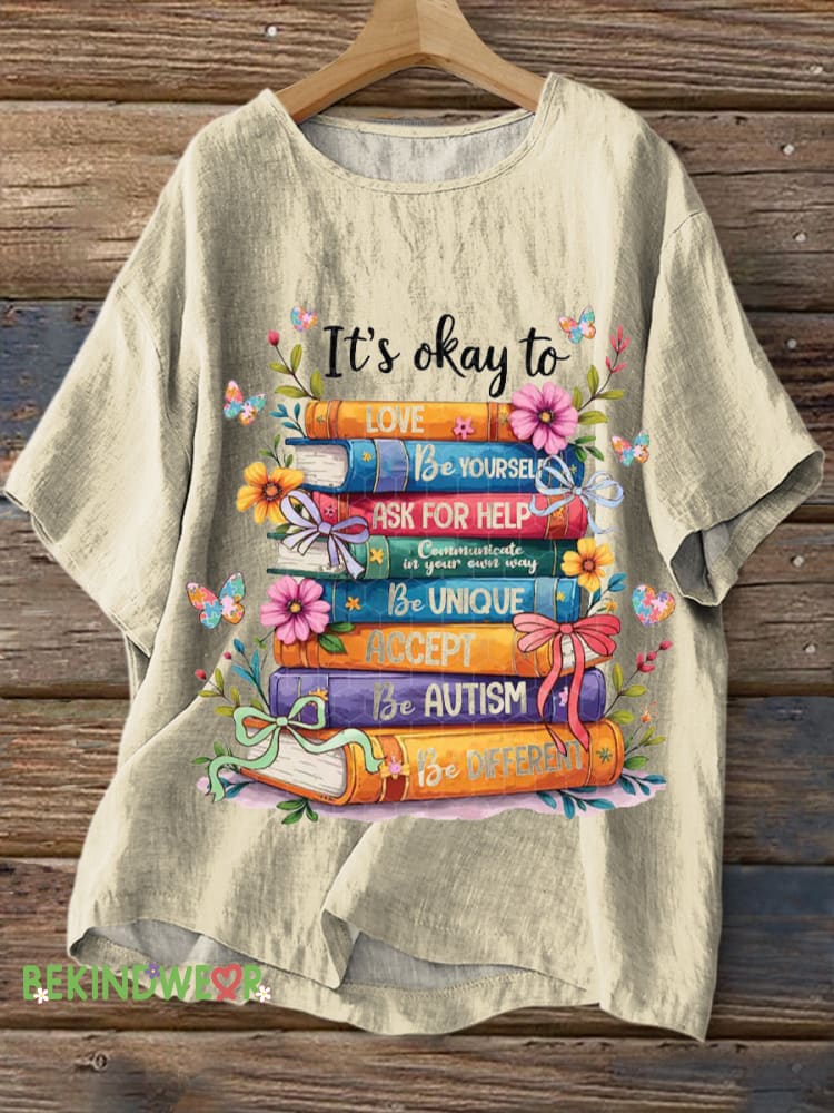 It&rsquo;s Okay To Love Book Floral Print Casual Cotton Linen Shirt Multicolor / S