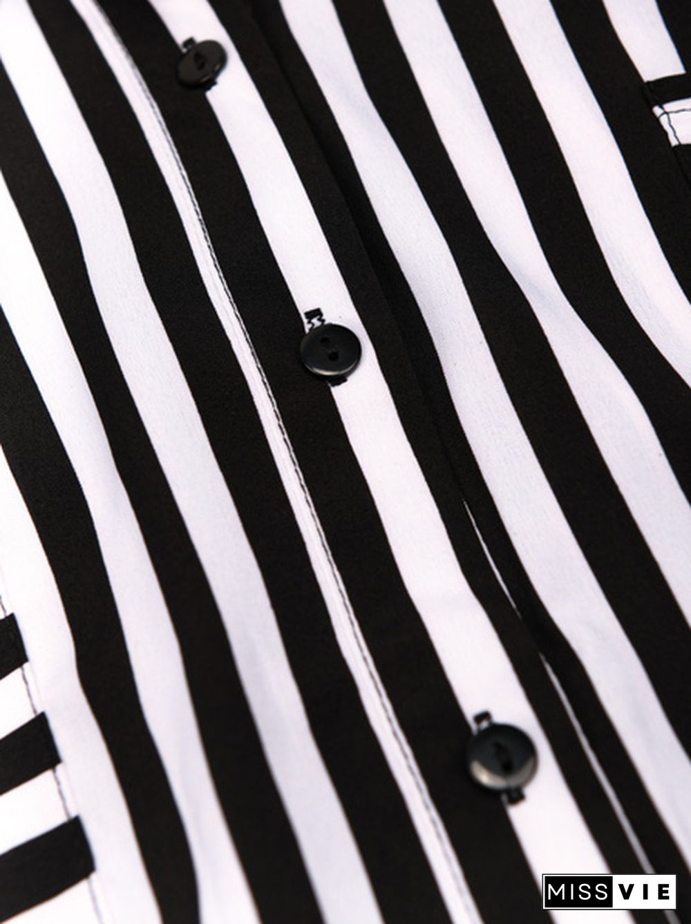 Patch Pocket Belted Striped Shirt Dress