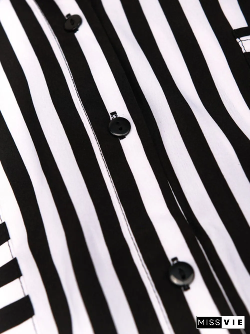 Patch Pocket Belted Striped Shirt Dress