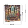 >SALE<5D DIY Full Round Drill Diamond Painting Mountain River Stained Glass 40x40cm