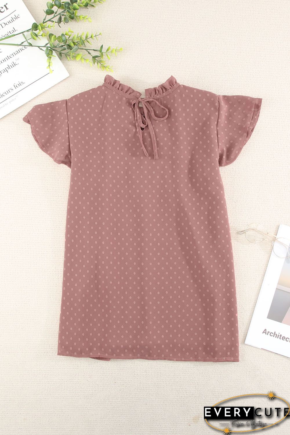 Tiered Sleeve Frilled Neck Dotted Top