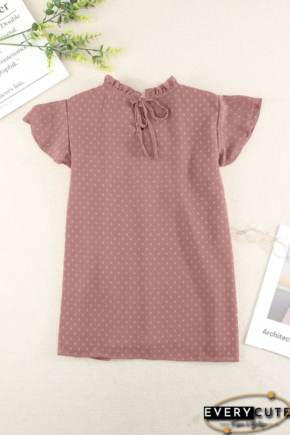 Tiered Sleeve Frilled Neck Dotted Top