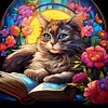 Cat Reading Book Glass Painting-Paint by Numbers Acrylic Painting 40*40CM