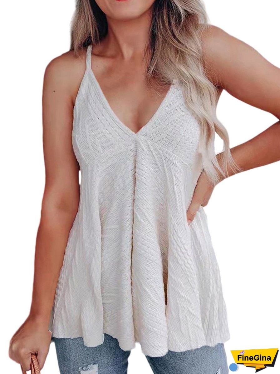 Tops Fashion Casual Knit Solid Color V Neck Tank Top
