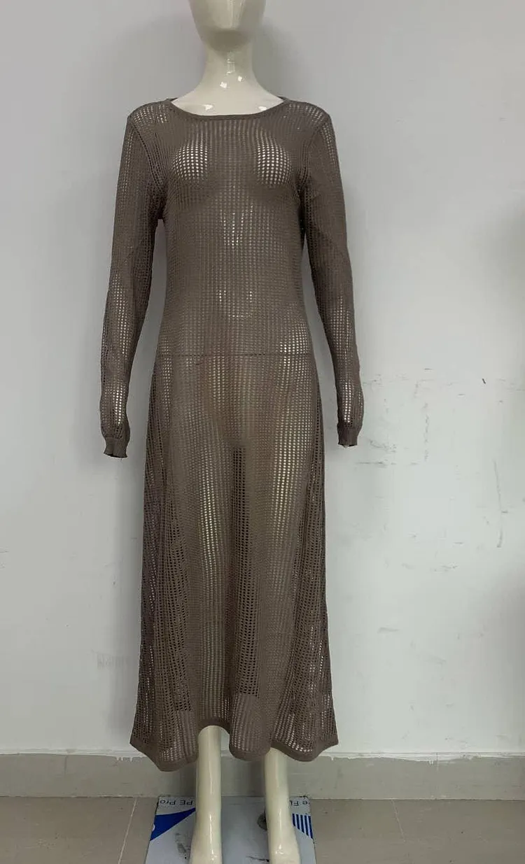 Ladies See Through Hollow Out Midi Dress Bikini Cover 1221