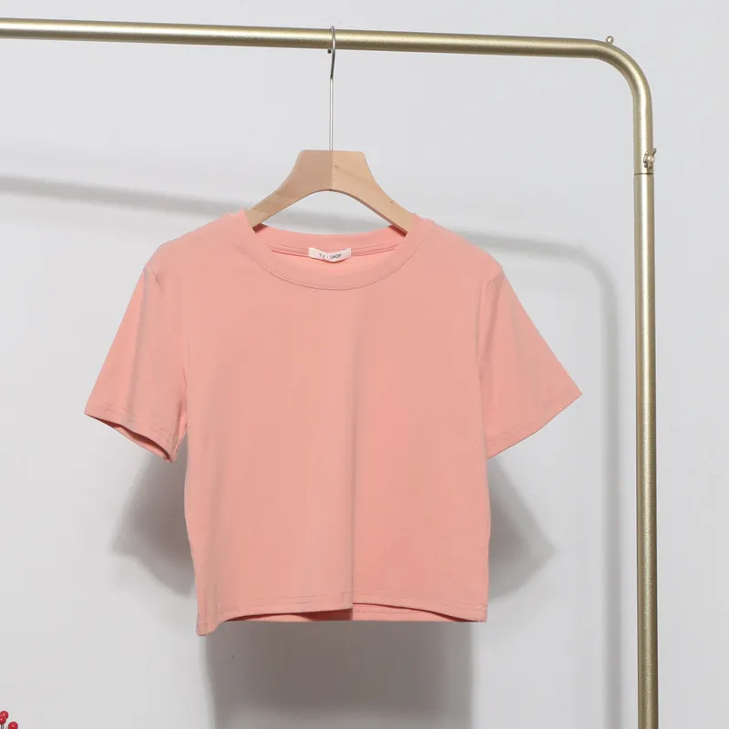 Churchf Real-Apamine Solid Short-Sleeved T-Shirt Burst Small Short Sweet Spicy Slim Slim Thin Collar Top 88122