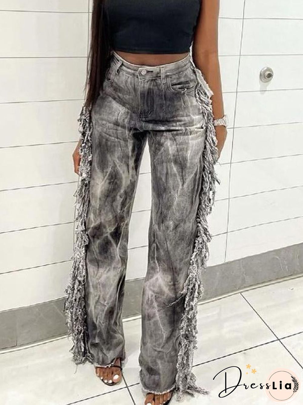 Chic Fringe Embellished Slim Jeans Pants